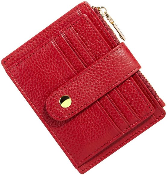 BTNEEU Men Women Leather Credit Card Holder RFID Blocking Slim Leather Wallet, Minimalist Card Holder Small Wallet with Coin Pocket, Thin Front Pocket Wallets with 9 Card Slots (red)