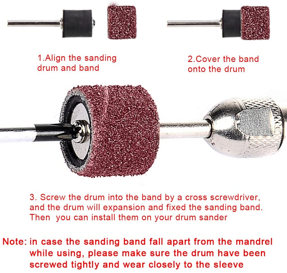 AUSTOR 132 Pieces Rubber Sanding Drum with Free Box, Including 120 Sanding Bands and 12 Drum Chuck for Dremel Rotary Tools - Image 3