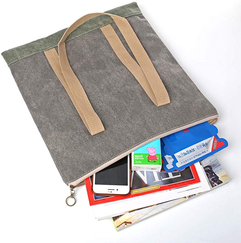 Flwydran Women Handbag Shopping Tote with Zipper Crossbody Unisex Work School Imitation linen Canvas Reusable Grocery Tote Bags - Image 3