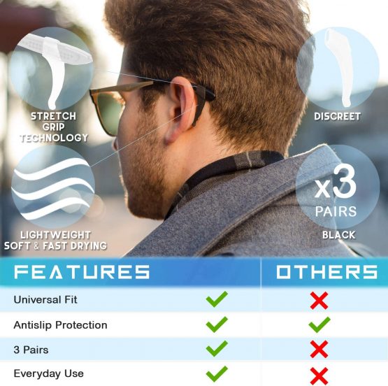 Anti-Slip Glasses Ear Hook Grip - 3 Pack - Stretchy Fit for Sunglasses and Glasses - Image 2