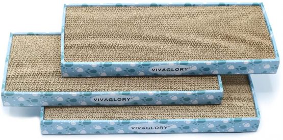 Vivaglory Cat Scratching Pad with Box, Reversible Cat Scratcher Cardboard Kitty Corrugated Sofa Lounge with Catnip, 2 Pack, Regular