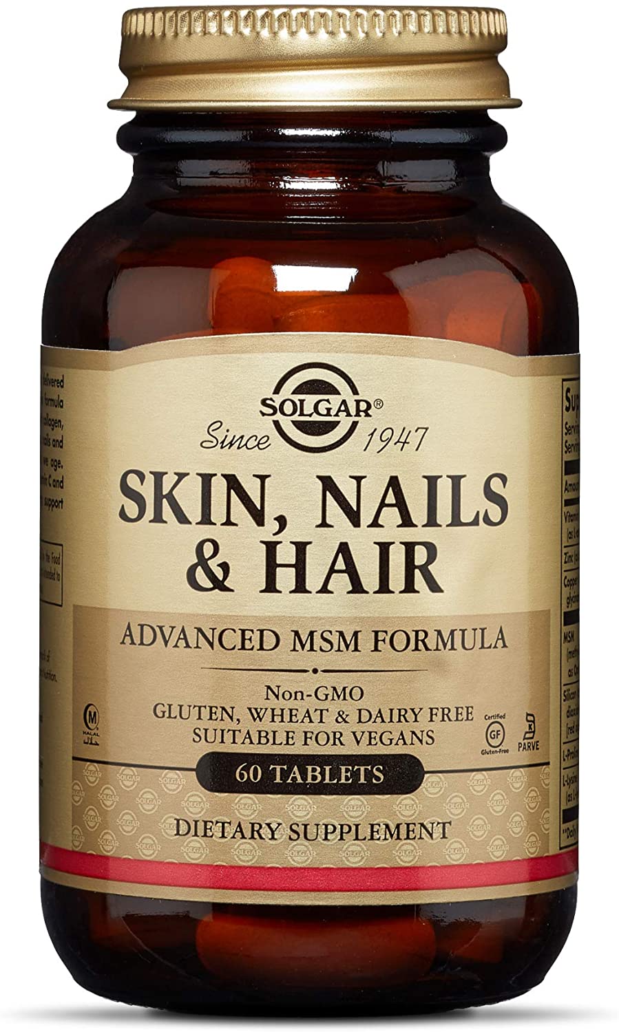 Solgar Skin Hair and Nails - 60 Pack - Helps Build Collagen - with Zinc, Copper and Vitamin C - Vegan and Gluten Free