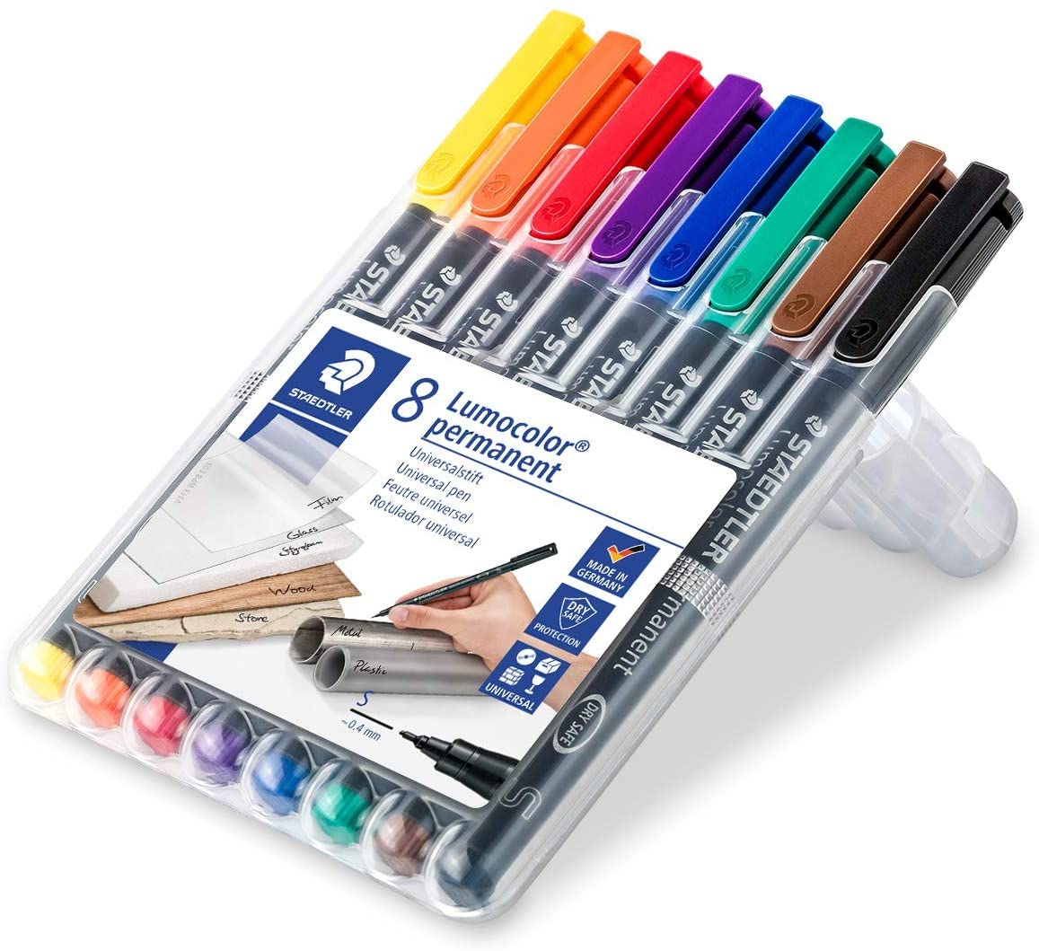 STAEDTLER 313 WP8 Lumocolor Permanent Pen, Superfine Line Width, 0.4mm, Assorted Colours (Pack of 8), Multicolored - Image 2