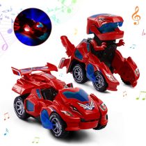 Highttoy Dinosaur Transforming Car for 3-7 Years Old Boys Girls,Electric Dinosaur Toys for Kids Automatic Deformation Dinosaur Car with Flashing Lights and Sound Dinosaur Transforming Car for Kids Red