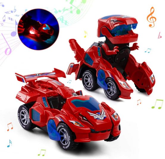 Highttoy Dinosaur Transforming Car for 3-7 Years Old Boys Girls,Electric Dinosaur Toys for Kids Automatic Deformation Dinosaur Car with Flashing Lights and Sound Dinosaur Transforming Car for Kids Red