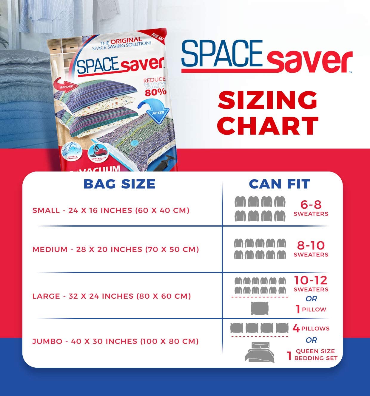 Spacesaver Jumbo Vacuum Storage Bags for Clothes, 100 x 80 cm Vacuum Bags and Space Saver for Comforters and Blankets - Image 2