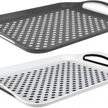 Invero® Set of 2X Anti-Slip Top and Bottom Plastic Serving Tray with High Grip Rubber Surface, Non-Slip Padded Base and Easy Grip Handles Ideal for All Homes