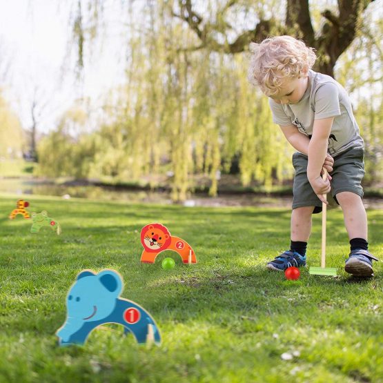 Wondertoys Wooden Animals Croquet Set Golf Toys with 2 Balls Early Educational Game Gift for Children - Image 2