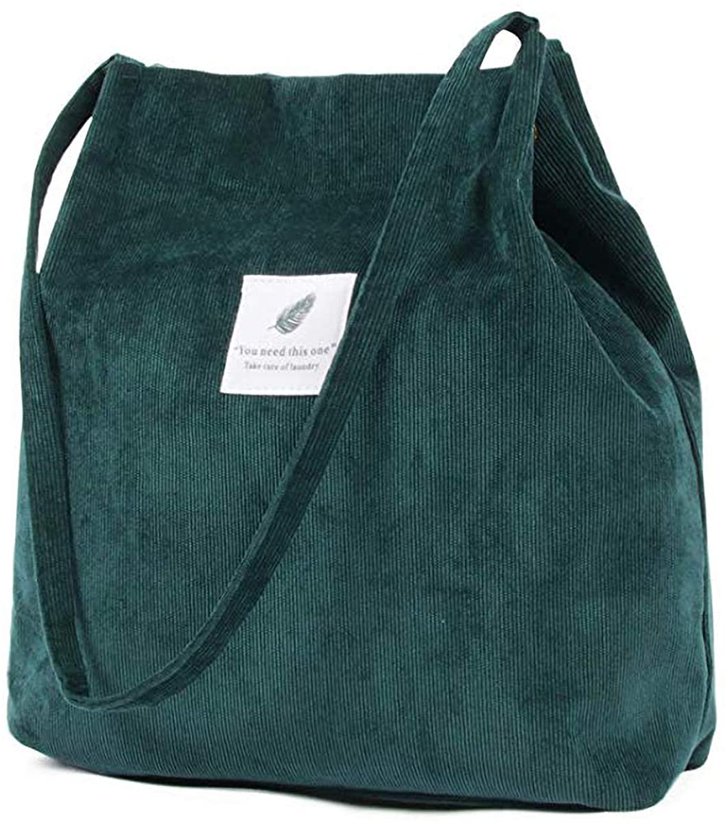 ZhengYue Corduroy Tote Bag for Women Cord Tote Bags with Magnetic Buckle Large Capacity Shoulder Handbags for College School Work Travel Shopping Daily Use