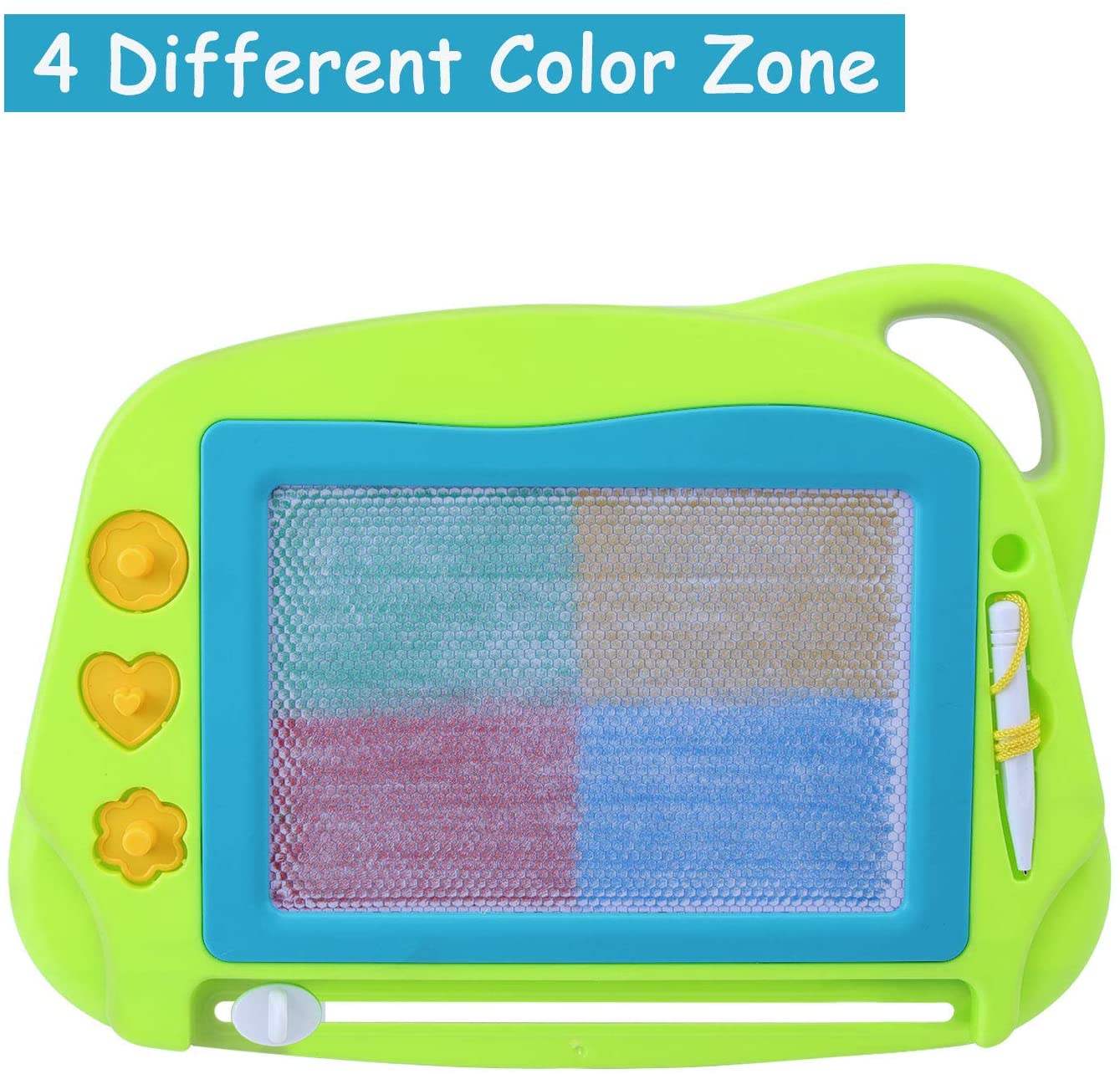 AiTuiTui Travel Size Magnetic Drawing Doodle Board for Toddlers Colorful Writing Tablet-Mini Erasable Etch Sketching Pad with 3 Stamps and 1 Pen Educational Toys for Kids 3 4 5- Green - Image 3
