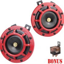 GAMPRO Car Horn Kit 12V 135db Super Loud High Tone and Low Tone Metal Twin Horn Kit with Bracket for Cars Trucks SUVs RVs Vans Motorcycles Off road Boats(Red)