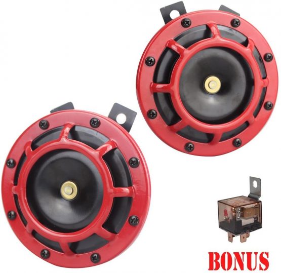 GAMPRO Car Horn Kit 12V 135db Super Loud High Tone and Low Tone Metal Twin Horn Kit with Bracket for Cars Trucks SUVs RVs Vans Motorcycles Off road Boats(Red)