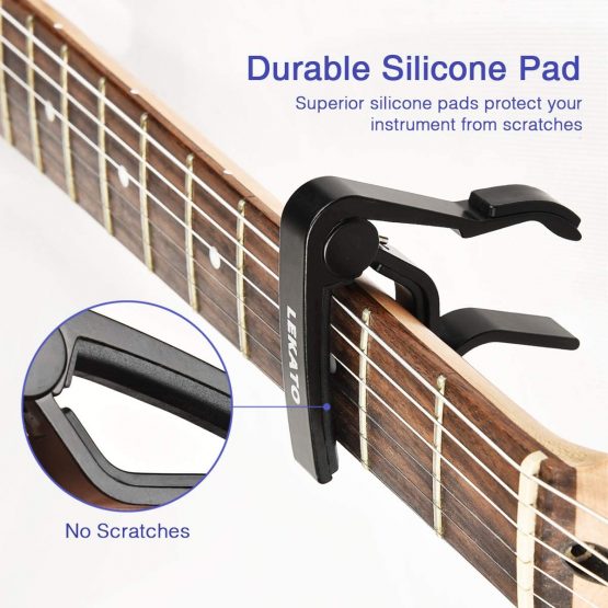 Guitar Capo,LEKATO Quick-Change capo for Acoustic and Electric Guitars with 6 Picks & 2 Strap Safety Locks for Free - Image 4