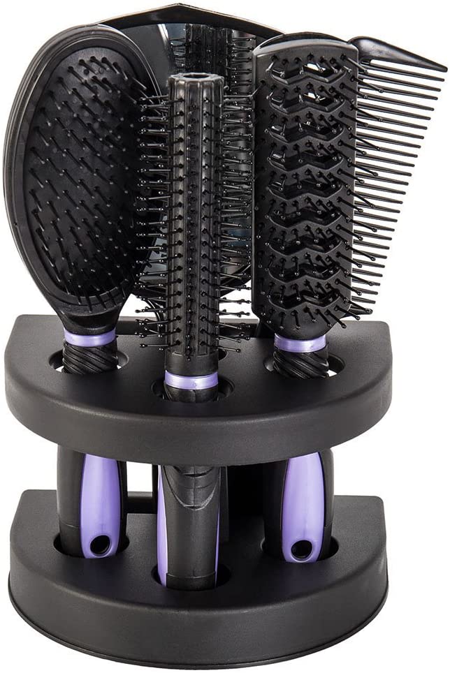 5pcs Hair Care Brush Set Pro Detangle Hair Brush Women Ladies Hair Care Massage Brush with Mirror and Holder Hair Styling Tools Adults & Kids (Purple)