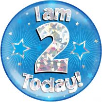 6" Jumbo Badge I am 2 Today Blue Holographic Cracked Ice