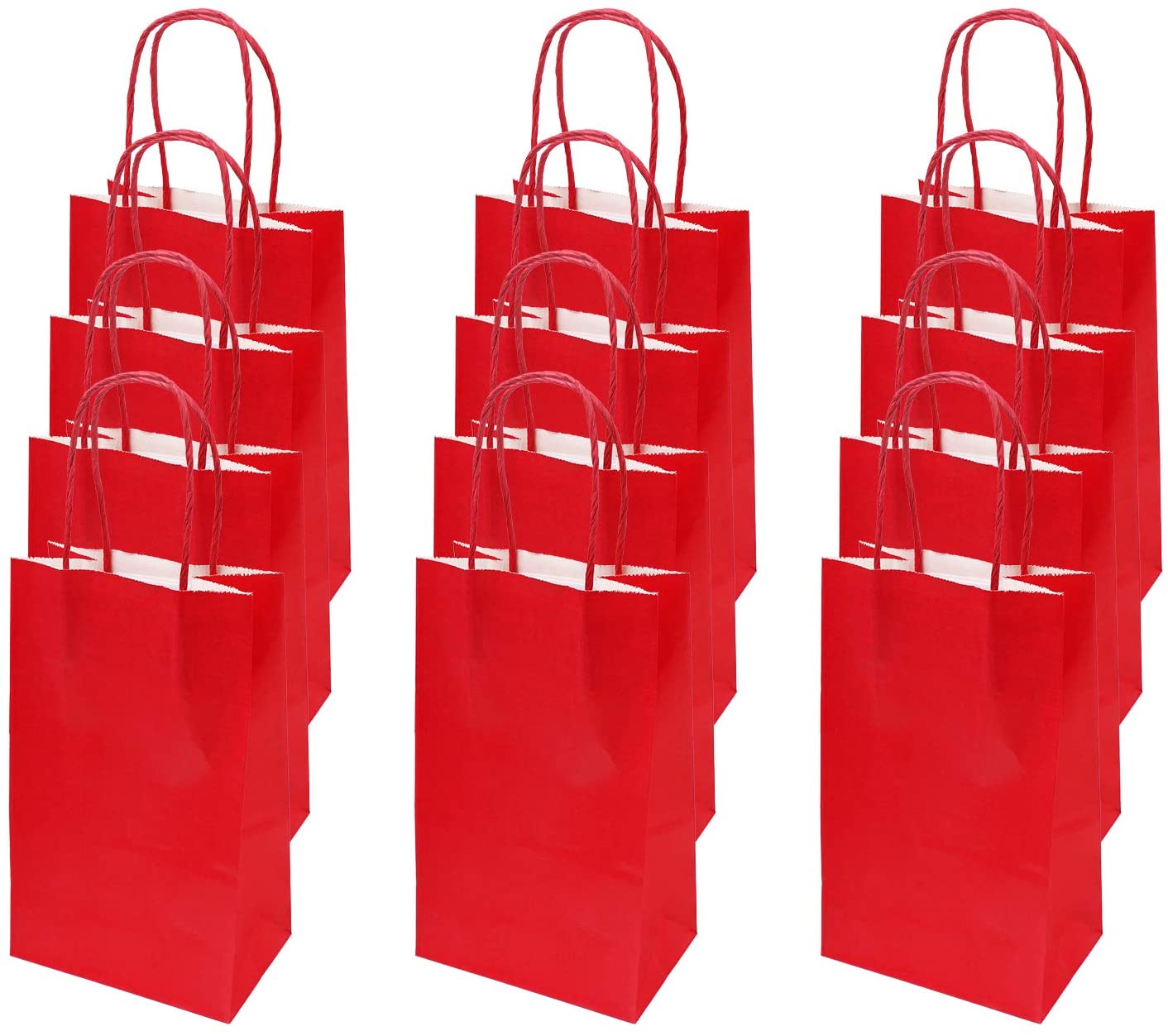 flintronic Paper Bags, 12 Pcs Red Gift and Sweet Bag with Handles, Kraft for Kids Party Celebrations, Baby Shower, Birthday