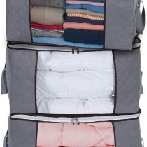 Yopih 90L Clothes Storage Bags Large Capacity Clothing Organizers with Reinforced Handles and Clear Window Three-ply Thick Breathable Fabric Containers for Bedding Comforters Blankets Sheet