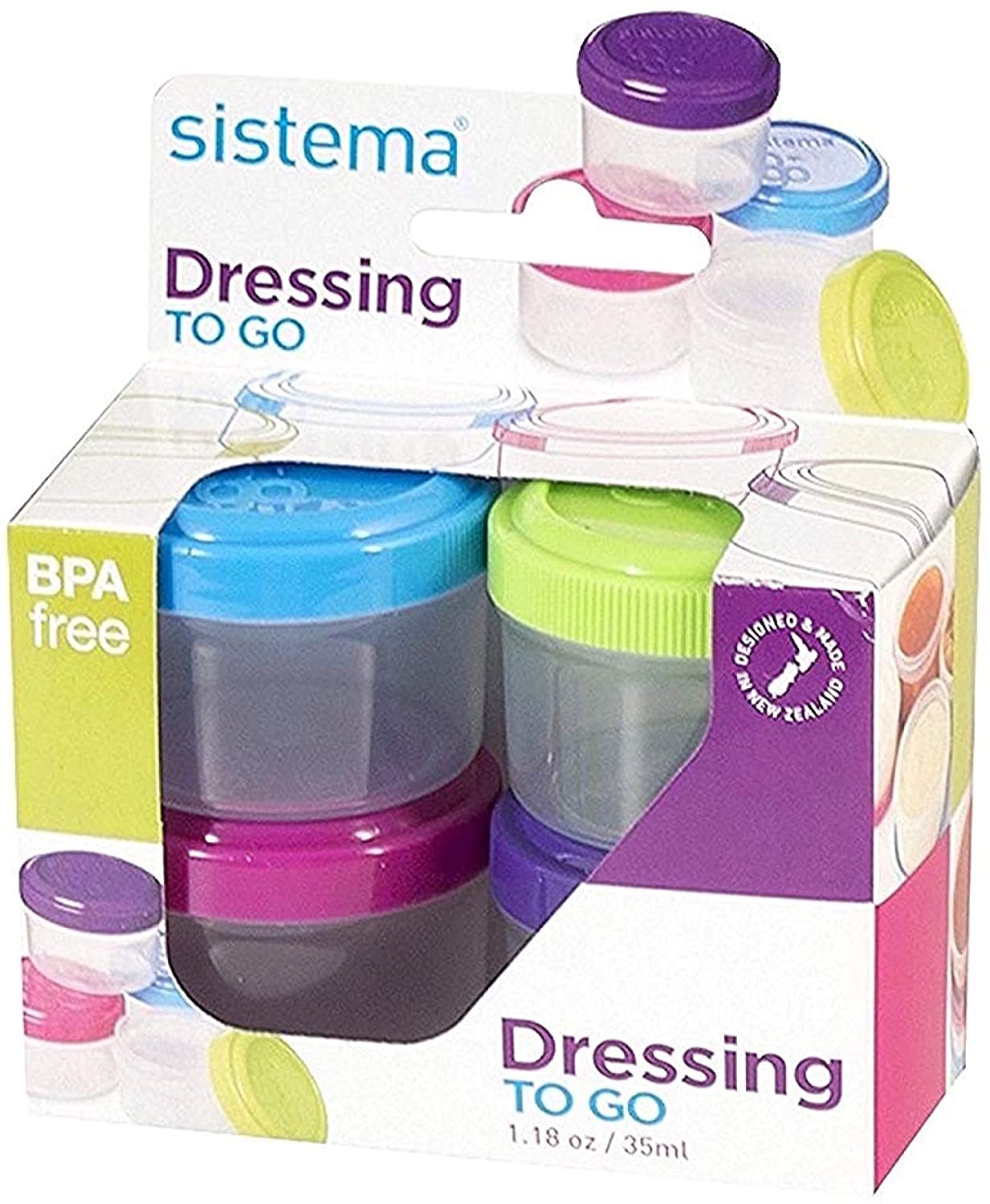 Sistema Dressing Pots To Go Food Container Sauce Pots With Lids 35 Ml Bpa-Free Blue, Green