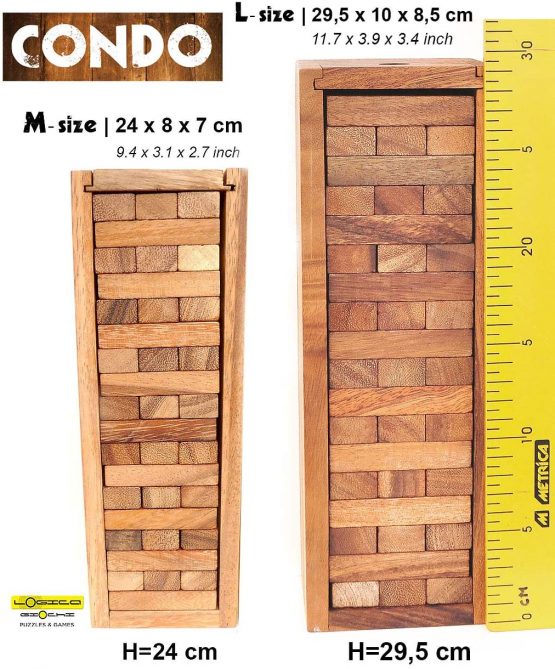 Logica Puzzles Art. Condo - Wooden Tumbling Stacking Tower - Teak Wood with Wooden Box (Medium) - Image 2