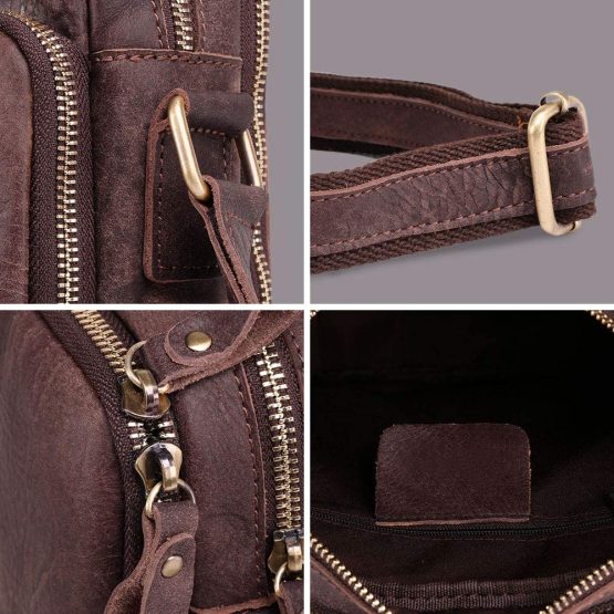 Men's Shoulder Bag, Small Leather Crossbody Bag Vintage Messenger Bags Casual Satchel Bag - Image 4