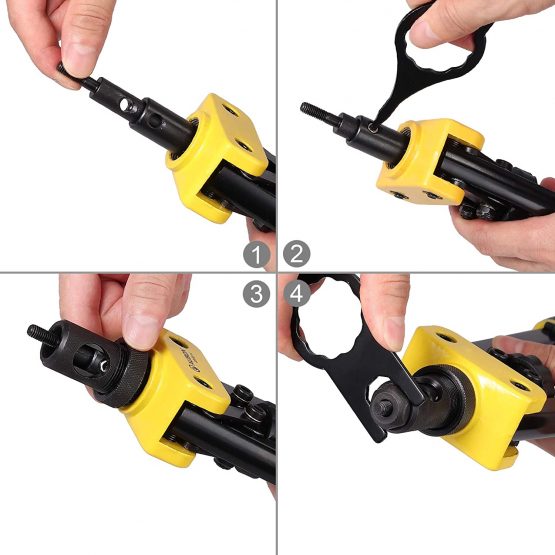 AUTOUTLET Rivet Nut Pliers Set, 14" Professional Rivet Pliers Set with M3 M4 M5 M6 M8 M10 6X Chrome-molybdenum Steel Mandrels, 150 PCS Rivet Nuts, Non-slip Handle for Thick Metal Sheets (Yellow) - Image 3