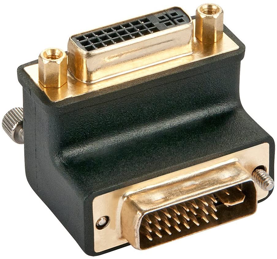 LINDY DVI-I Male to DVI-I Female 90° Adapter Down, 41252, DVI-I Male to DVI-I Female 90º adapter down