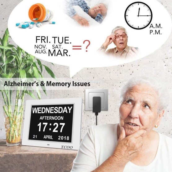 Dementia Clocks 7 Inches Calendar Clocks Day Date Clock Digital Clock with Large Clear Digits Display, Alarm Clock With HD Digital Photo Frame (7 Inches White) - Image 4