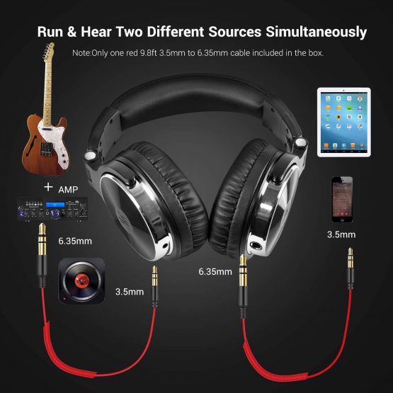OneOdio Over Ear Headphone Studio Wired Bass Headsets with 50mm Driver, Foldable Lightweight Headphones with Shareport and Mic for DJ Recording Monitoring Mixing Podcast Guitar PC TV - Image 4