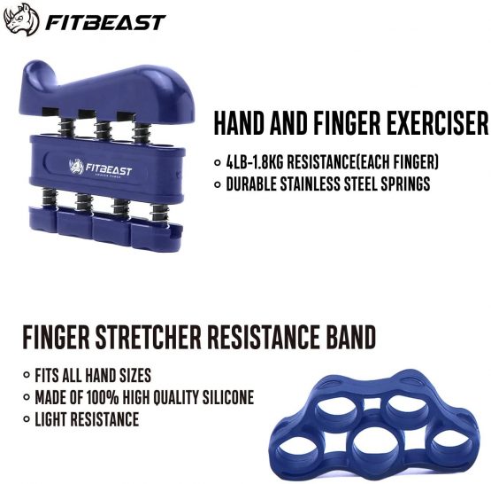 FitBeast Hand Grip Strengthener Forearm Grip Workout Kit - 5 Pack, Adjustable Hand Gripper, Finger Exerciser, Finger Stretcher, Exercise Ring & Stress Relief Grip Ball for Athletes and Musicians - Image 3