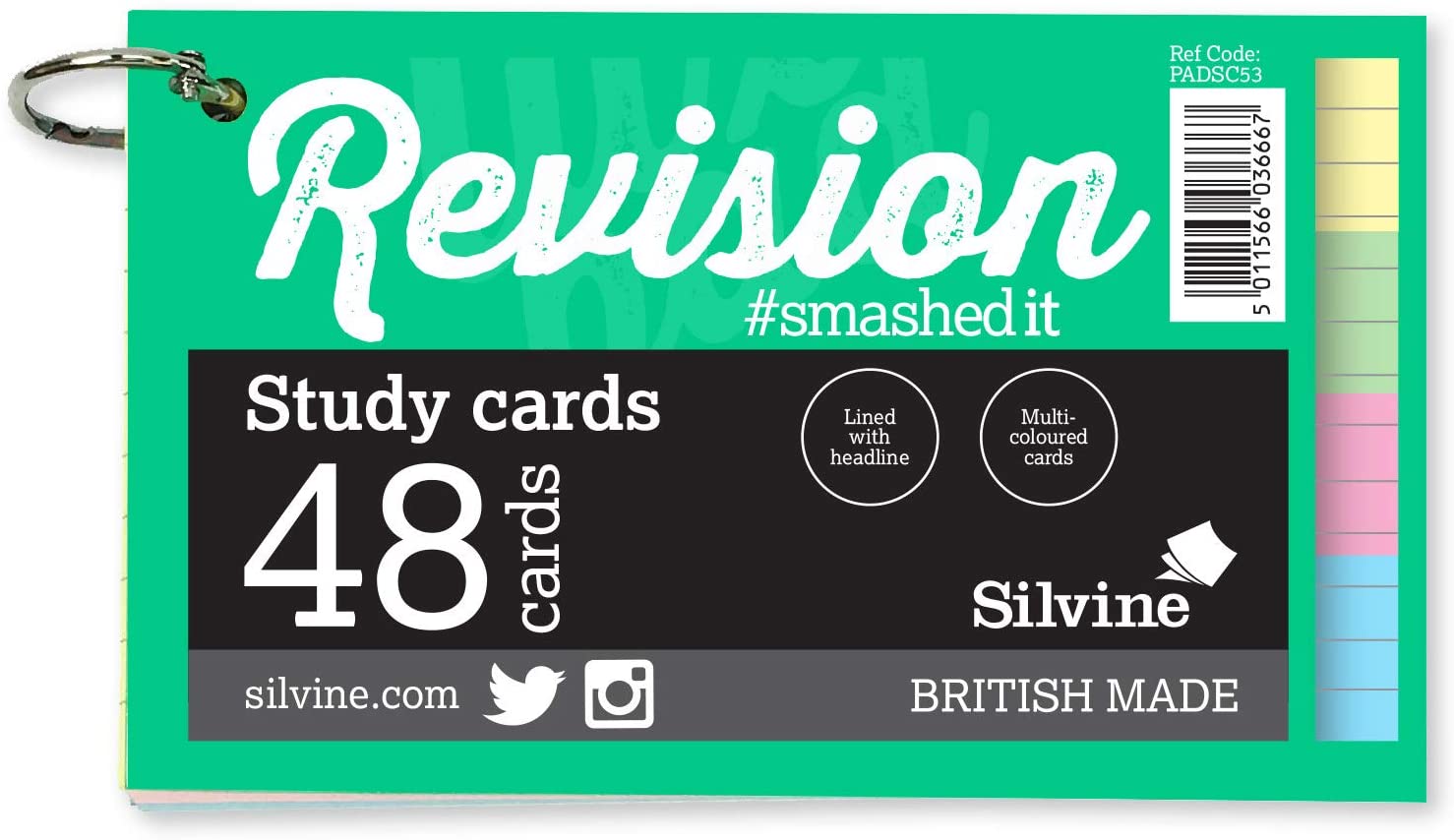 Luxpad 5x3" Ringbound Revision & Presentation Cards - Assorted Colours. 48 Lined Cards Per Pad, Multicolor, 5x3 Inches