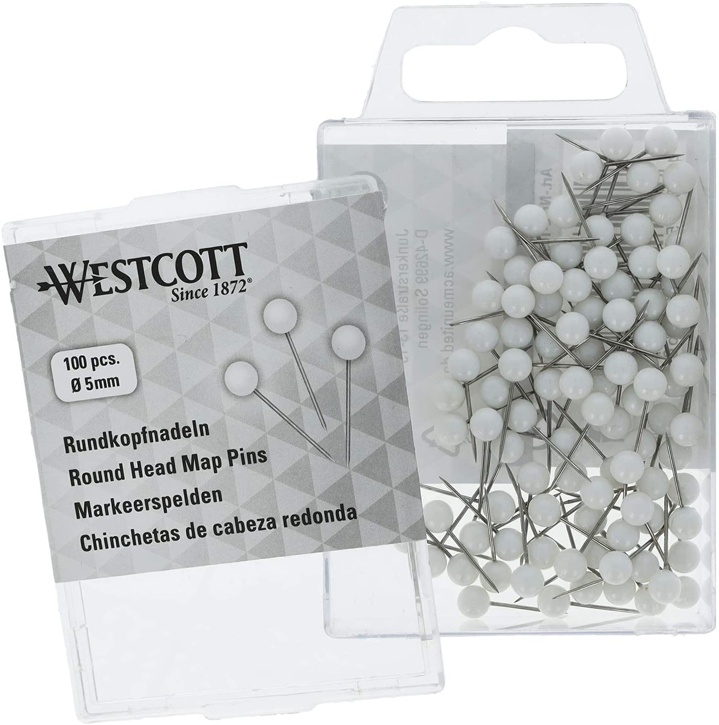 Westcott E-10501 00 Round Head Needles Pack of 100 5 mm Diameter 16 mm Long White - Image 2