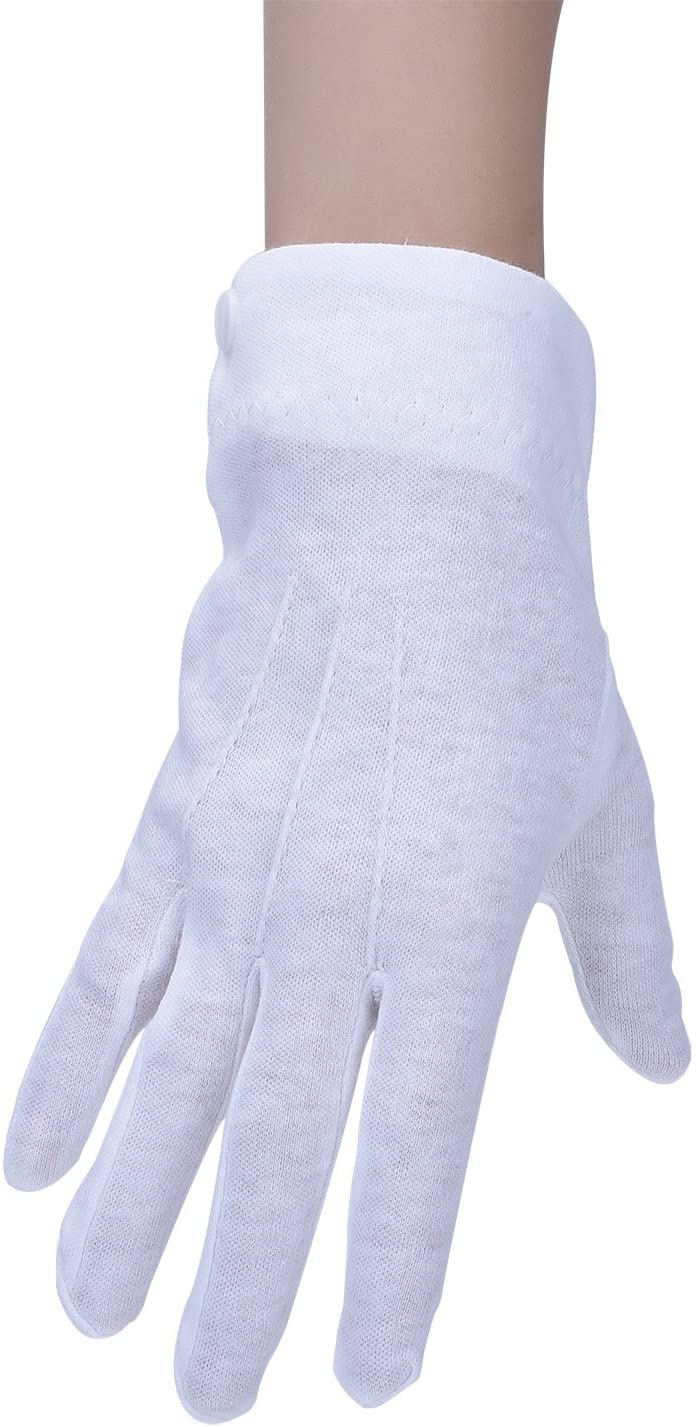 Blulu 2 works White Gloves Stitched Cotton Parade Gloves with Snap Closure for Catering Jewelry Inspections - Image 2
