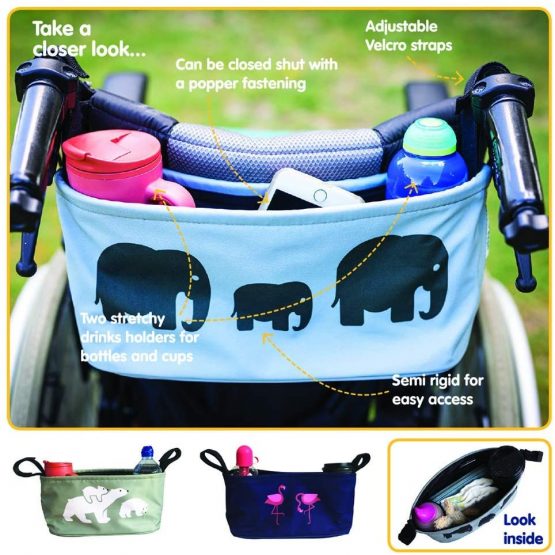 BundleBean Buggy/Stroller Organiser, Storage Bag, Nappy Pouch - fits to Handlebar of Any Pushchair/Buggy/Stroller (Grey Elephant) - Image 3