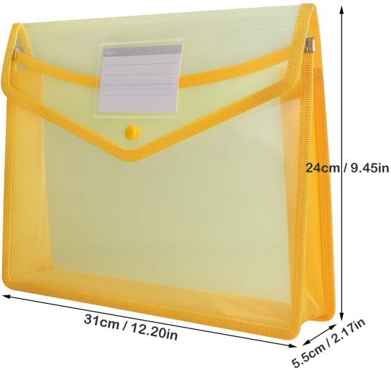 A4 Plastic Wallet Folders with Popper - A+Selected Document Pockets with Button A4 Plastic Envelope Wallets Files A4 for School Office Home - Pack of 5 - Red Blue Yellow Green Black - Image 2