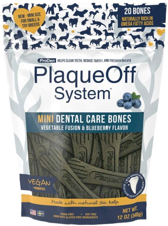 ProDen PlaqueOff Mini Dental Bones Vegetable Fusion and Blueberry (20 Pack - 340 g) for Small and Toy Dogs
