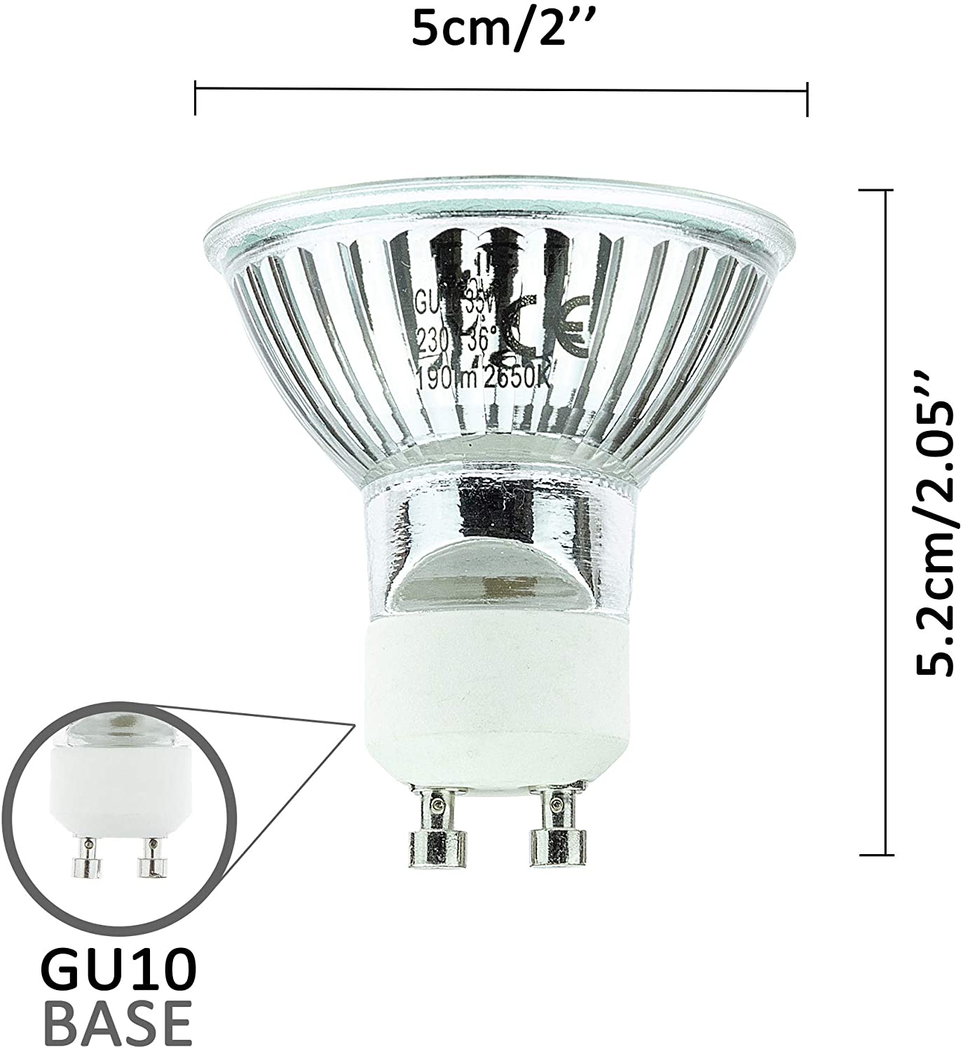 GU10 Halogen Spotlights Bulbs Dimmable Warm White, 35 W, Set of 10 - Image 2