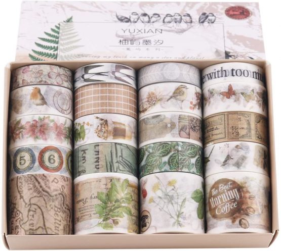 Lychii Washi Tape Set, 20 Rolls Decorative Making Tape for DIY, Journals, Daily Planners, Gift Wrapping, Office Party Supplies