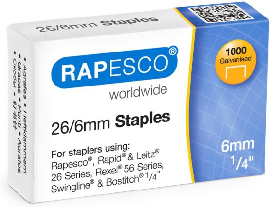 Rapesco S11661Z3 26/6 mm Galvanised Staples - Box of 1,000