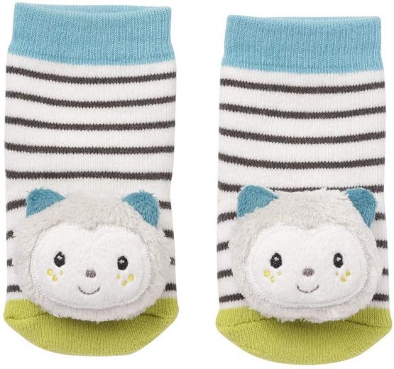 Fehn 091519 Rattle Socks Teddy / Activity Baby Socks with Cute Animal Heads for Gripping, Rattles, Kick & Sound Creating, Educational Toy for Babies from 0-12 Months