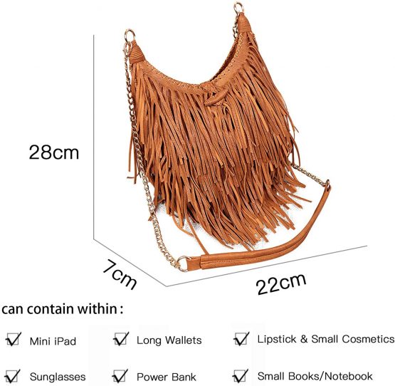 LUI SUI Womens Faux Suede Leather Fringe Tassel Cross Body Hobo Shoulder Bags - Image 2