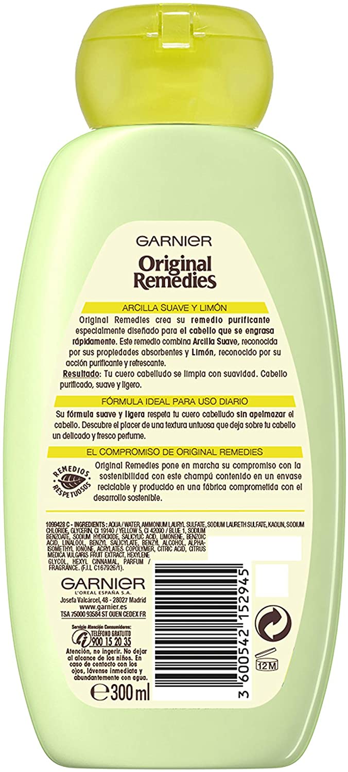 Garnier Original Remedies Shampoo for Oily Hair Clay & Lemon, 300 ml (Pack of 1), Archilla & Lemon - Image 2