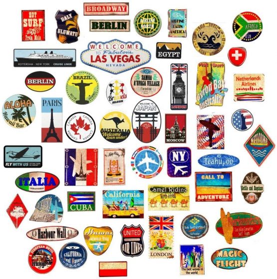 Luggage stickers 54x suitcase patches vintage travel labels retro vintage graffiti iphone car stickerbomb style vinyl decals door skateboard cafe fridge patches
