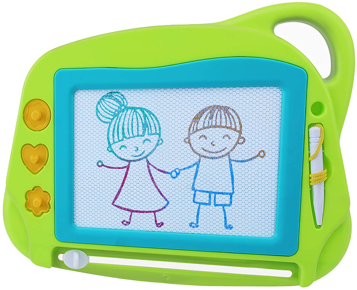 AiTuiTui Travel Size Magnetic Drawing Doodle Board for Toddlers Colorful Writing Tablet-Mini Erasable Etch Sketching Pad with 3 Stamps and 1 Pen Educational Toys for Kids 3 4 5- Green