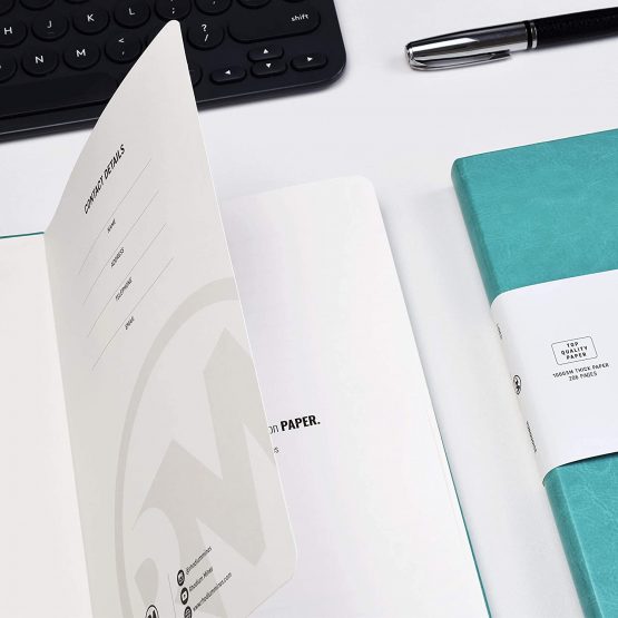 A5 Notebook, Lined - by Rhodium Mines®, (20.8cm x 13.1cm), Hardback | Premium 100gsm Thick Ivory Paper, Classic Ruled Writing Journal, Hardcover, PU Leather, (Turquoise) - Image 2