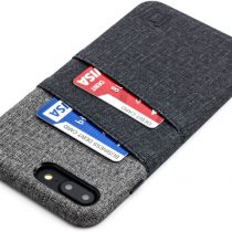 Dockem iPhone 8 Plus and iPhone 7 Plus Luxe Wallet Case - Slim Synthetic Leather Card Case with Canvas Twill Style Finish & 2 Credit Card Holder Slots [Black and Grey]