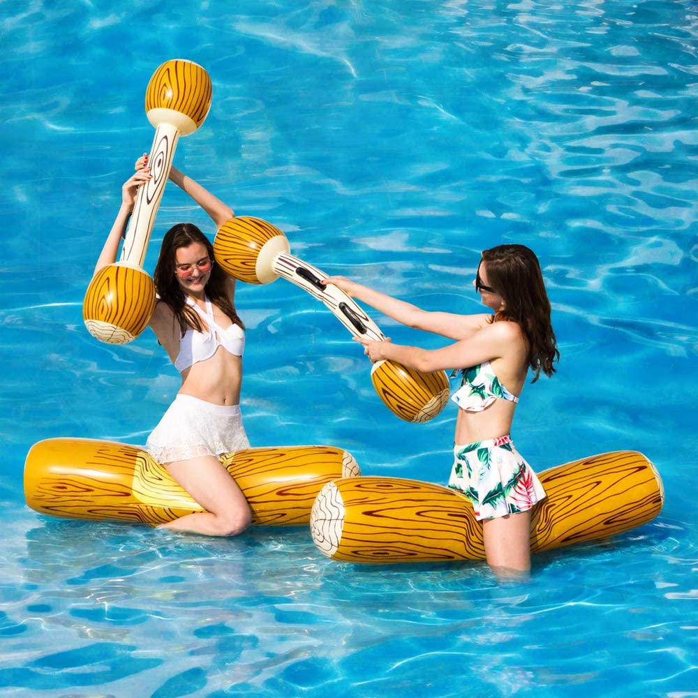 LONEEDY 2 Pcs Set Inflatable Floating Row, Adult Pool Party Water Sports Games Log Rafts to Float(Light color) - Image 2