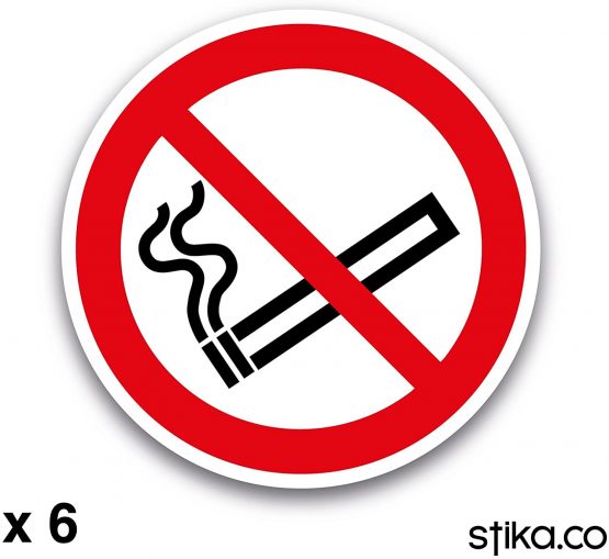 6-Pack 75mm No Smoking Sign Stickers on white self-adhesive vinyl for car/van/taxi