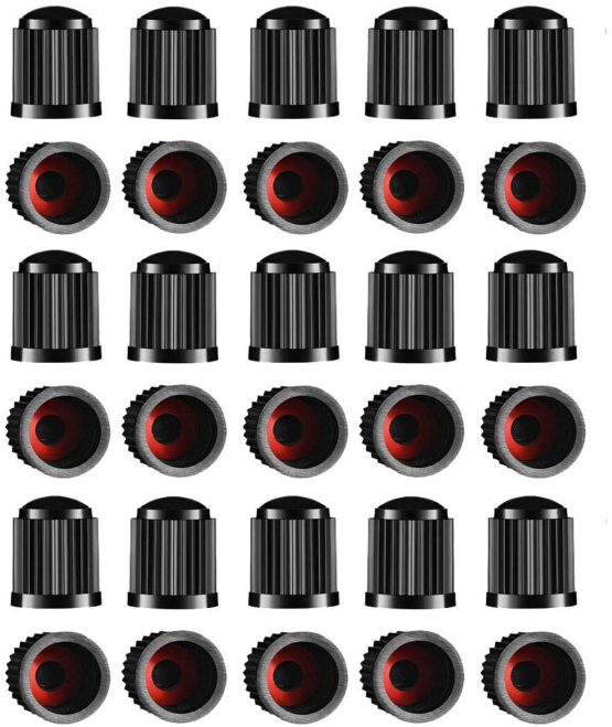 TYPHEERX Tyre Valve Caps, 30pcs Plastic Car Bike Tire Stem Dust Covers with Red Seal O-Ring for SUV, Bicycle, Motorbike, Trucks(Black)