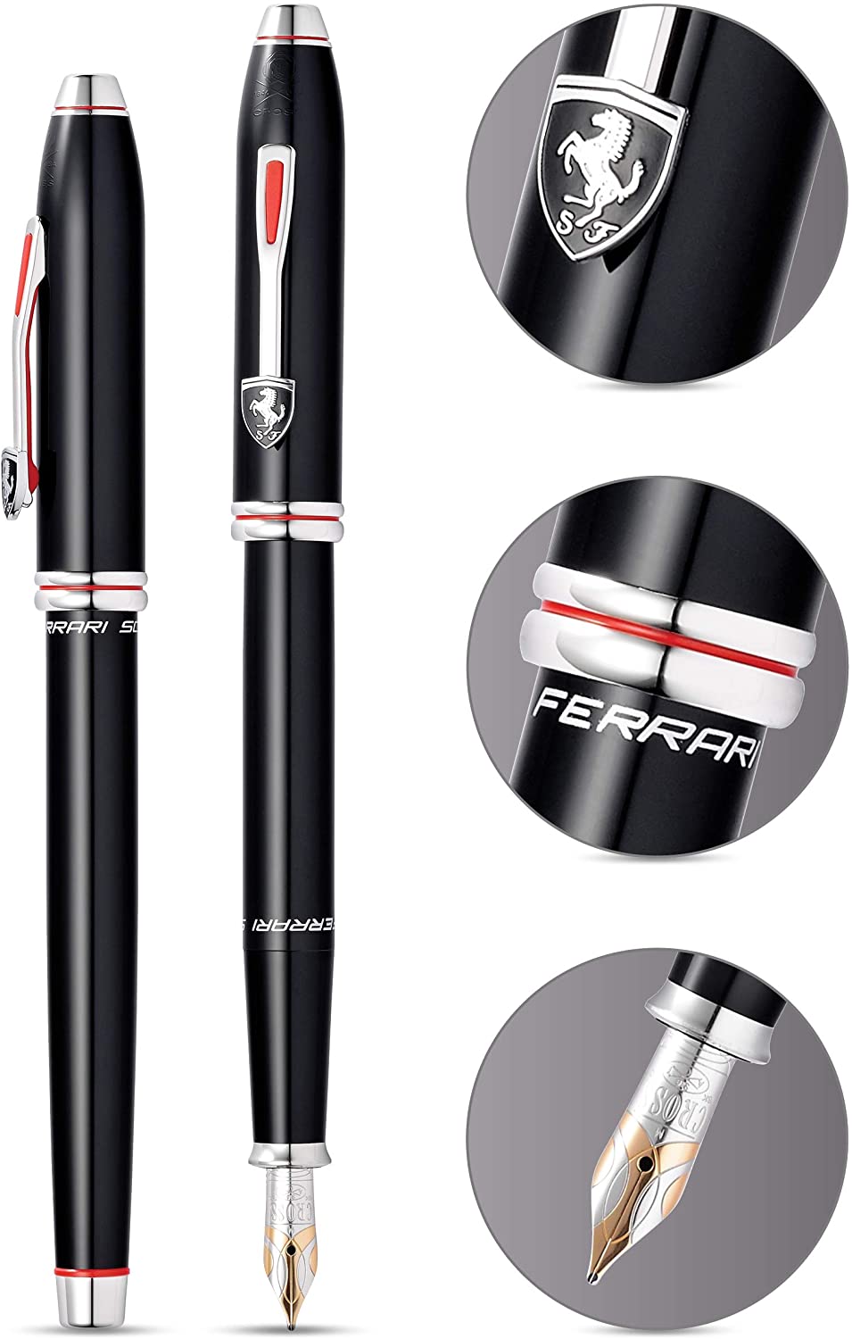 Cross Ferrari Townsend Medium Nib Fountain Pen - Gloss Black/Rhodium, Gold,Black - Image 2