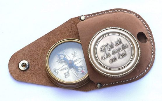 Nautical Replica Hub Antique Compass Not All Who Wander Are Lost Engraved Brass Compass With Leather Case, Pirates Compass, Magnetic Navigational instrument - Image 2